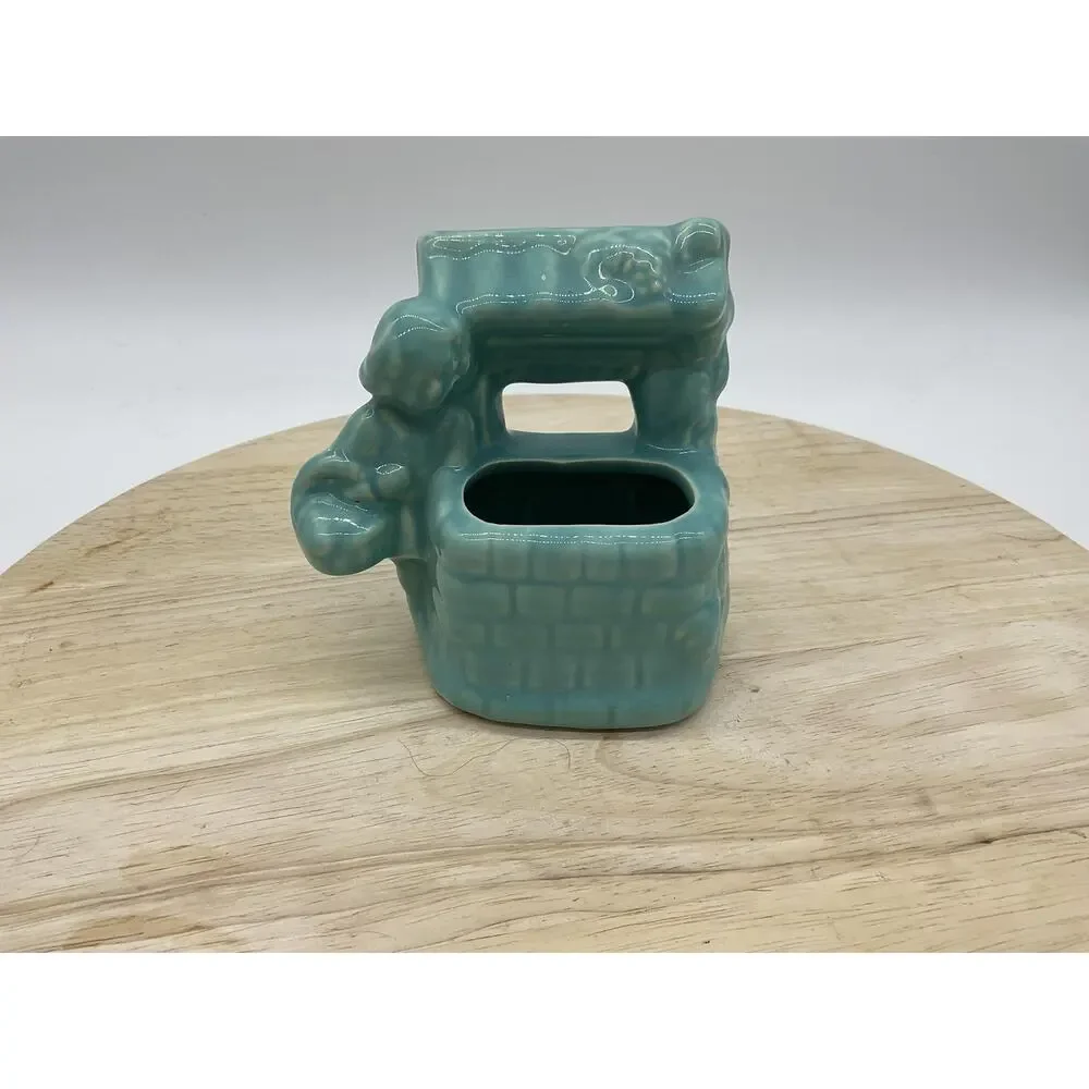 Ceramic‎ Wishing Well Planter Turquoise Aqua Child Figurine Cottage Decor Home